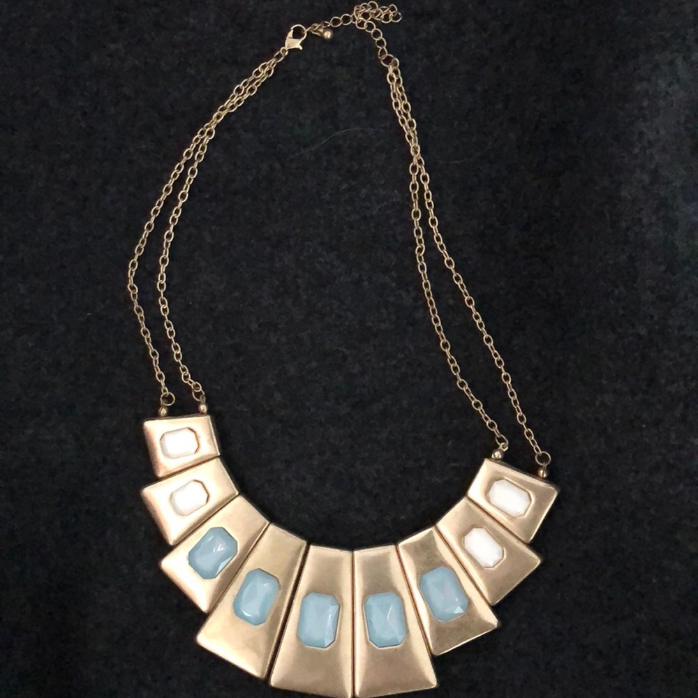 Blue and beige rhinestone necklace